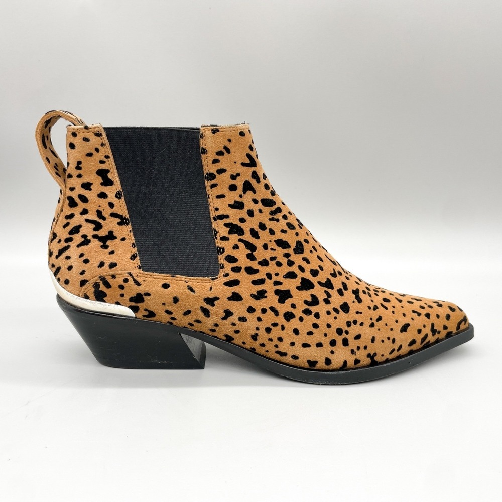 Rag & Bone Westin Chelsea Boots Womens 39 Cheetah Print Suede Tan Black Western